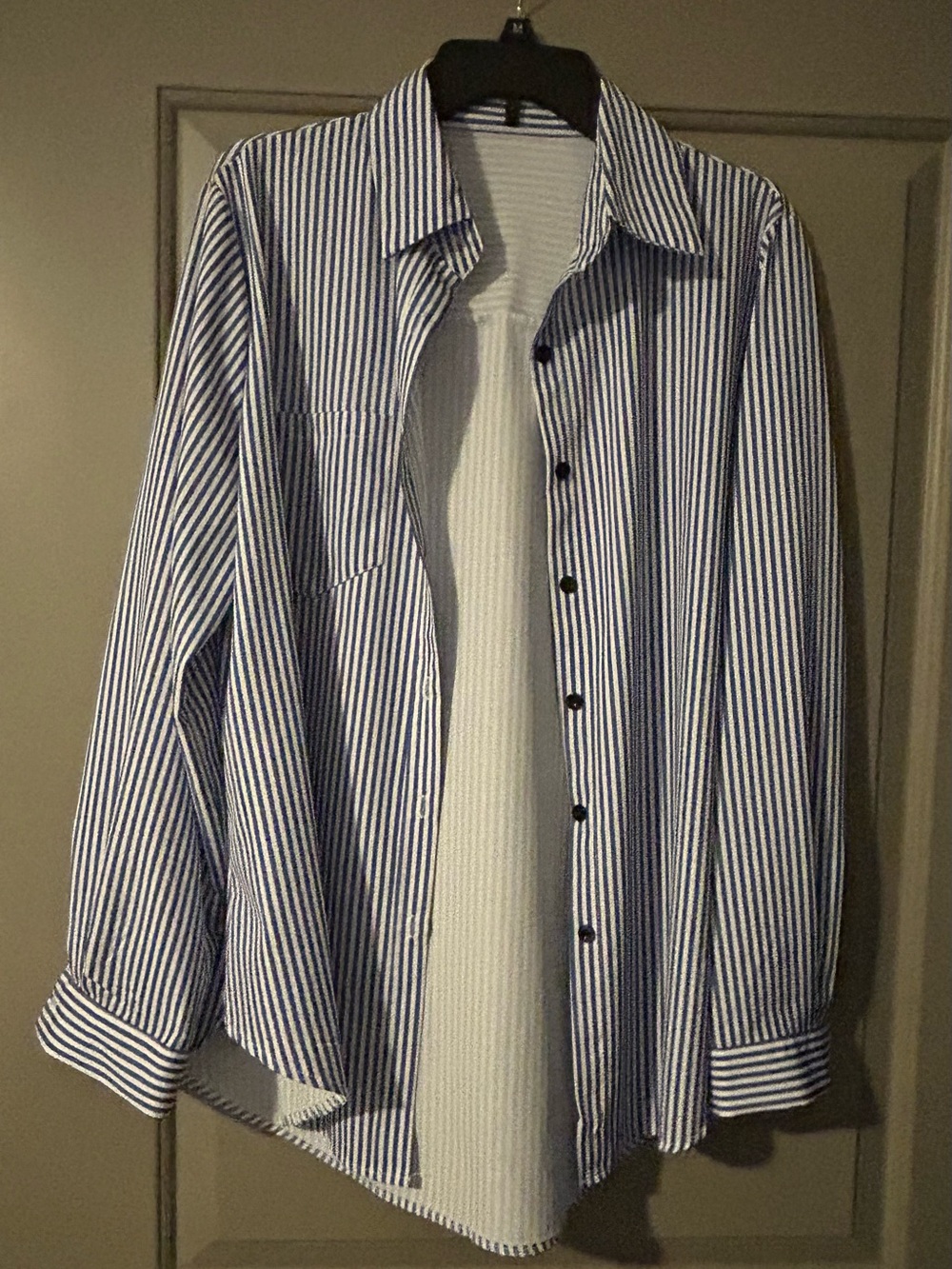 Blue and White Striped Button-Up Shirt